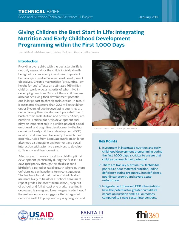 Integrating Nutrition and Early Childhood Development for a Child's First 1,000 Days