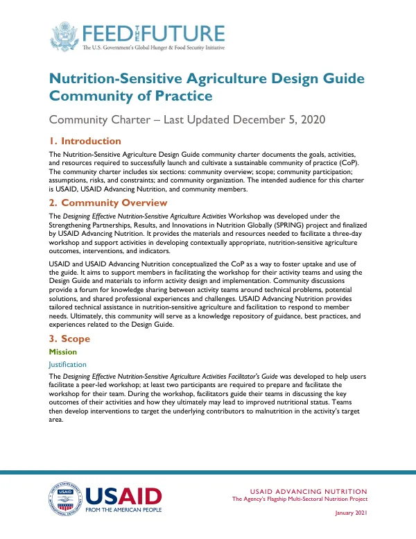 Nutrition-Sensitive Agriculture Design Guide Community of Practice Charter (January 2021)