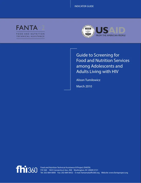 Guide to Screening for Food and Nutrition Services Among Adolescents and Adults Living with HIV
