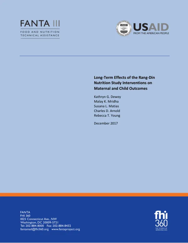 Long-Term Effects of Rang-Din Nutrition Study Interventions on Maternal and Child Outcomes: A Follow-Up Report