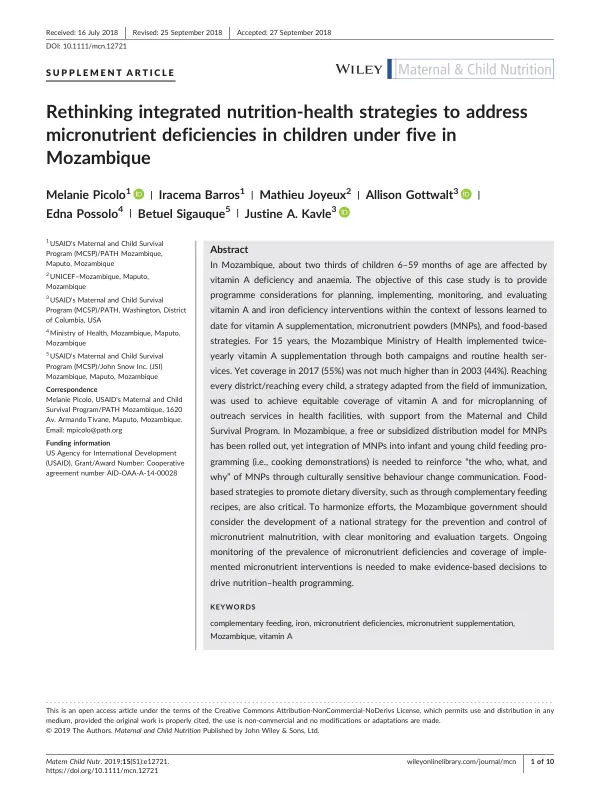 Rethinking Micronutrient Strategies for Children in Mozambique