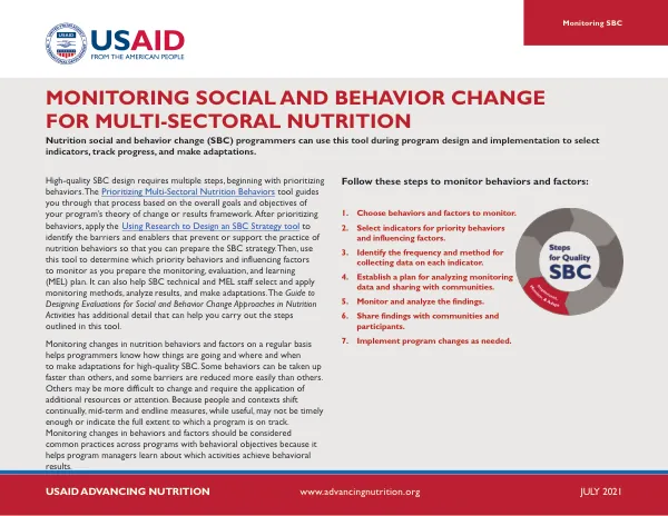 Monitoring Social and Behavior Change for Multi-Sectoral Nutrition (July 2021)
