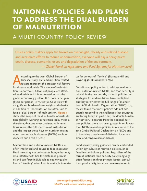 National Policies and Plans to Address the Dual Burden of Malnutrition