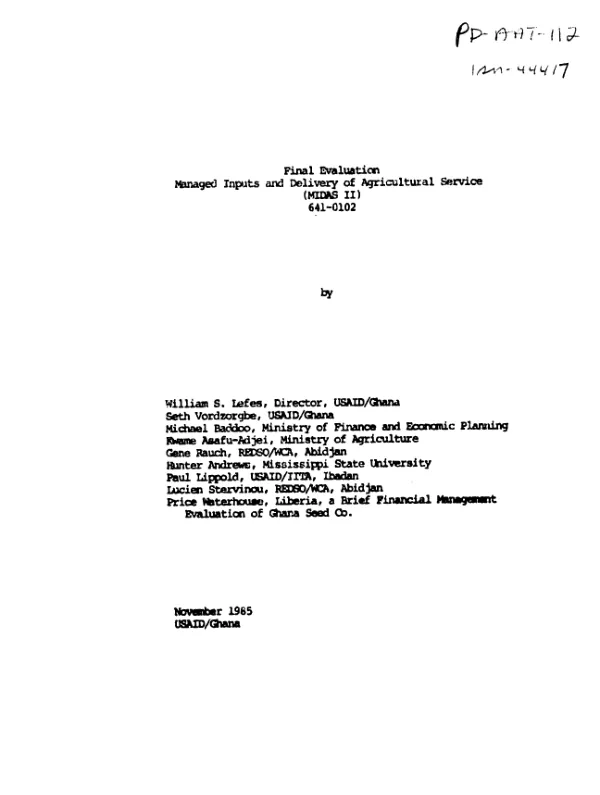 Final evaluation : managed inputs and delivery of agricultural service (MIDAS II)