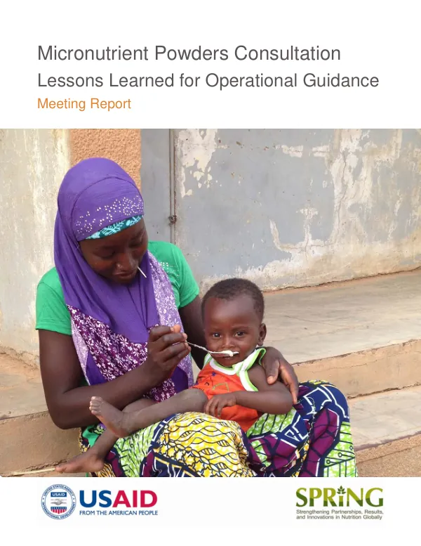 Micronutrient Powders Consultation: Meeting Report on Operational Guidance Lessons