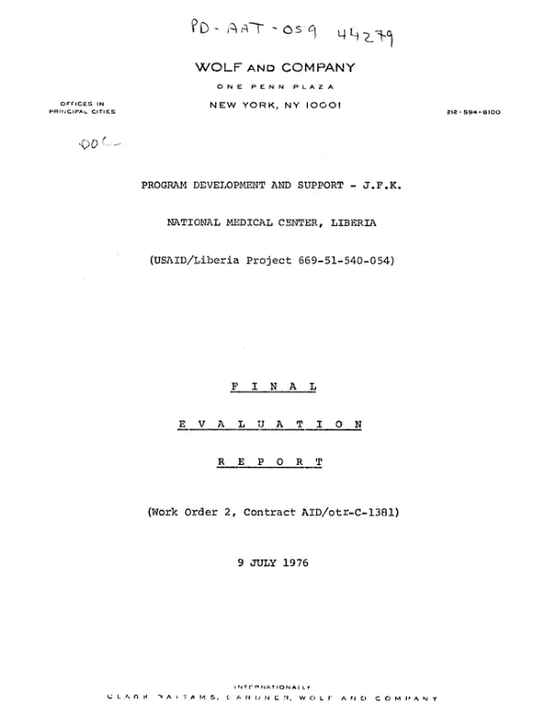 Program development and support - J.F.K. National Medical Center, Liberia (USAID/Liberia project 669-51-540-054 : final evaluation report)