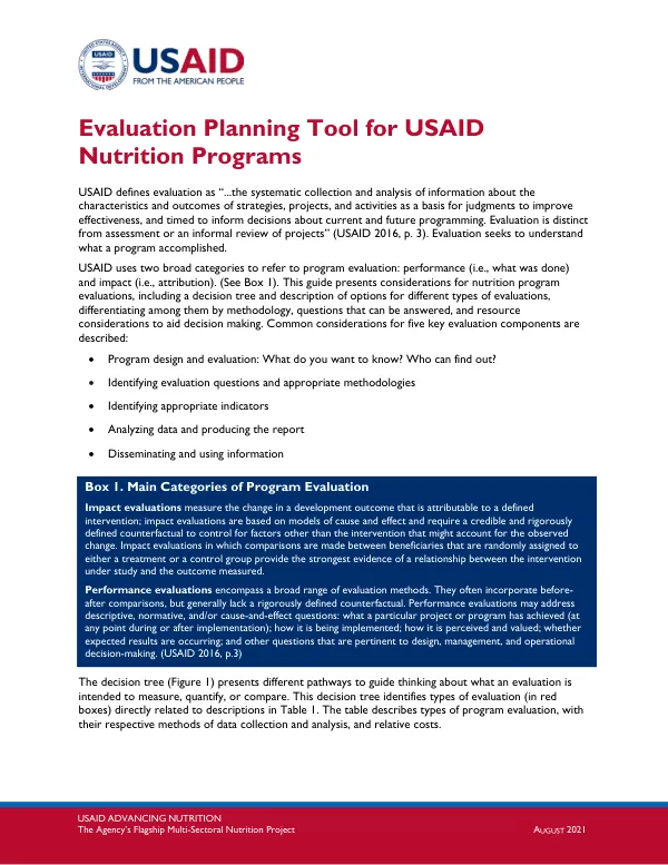 Evaluation Planning Tool for USAID Nutrition Programs (August 2021)