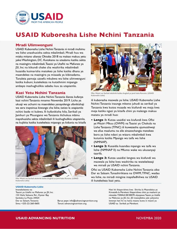 USAID Advancing Nutrition Tanzania Fact Sheet (November 2020)