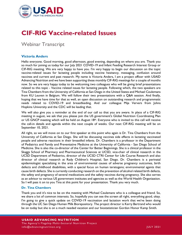 CIF-RIG Vaccine-related Issues, July 2021