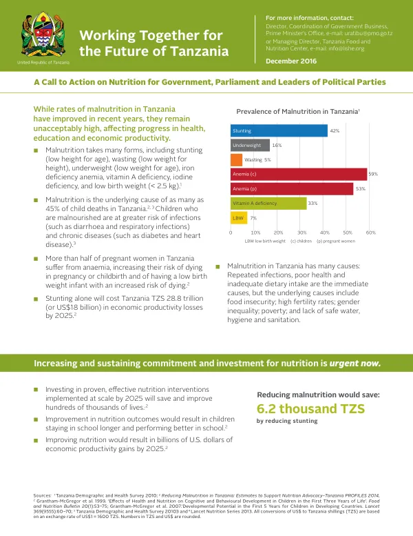 PROFILES Tanzania Advocacy Briefs: A Call to Action on Nutrition