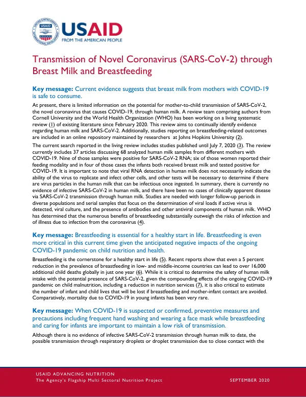 Transmission of SARS-CoV-2 Through Breast Milk and Breastfeeding: A Brief