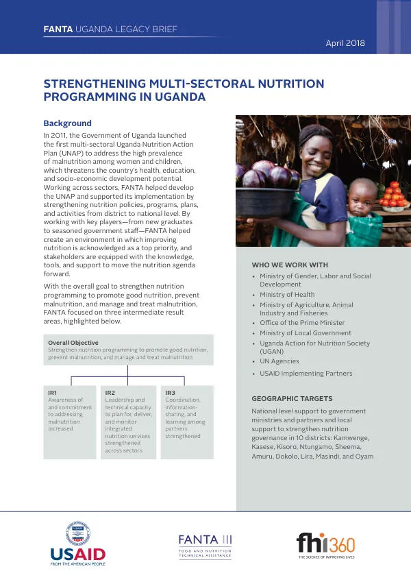 Strengthening Multi-sectoral Nutrition Programming in Uganda: FANTA Legacy Brief (2011-2018)