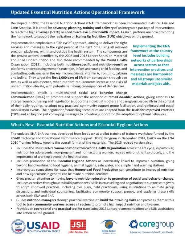 Updated Essential Nutrition Actions Operational Framework
