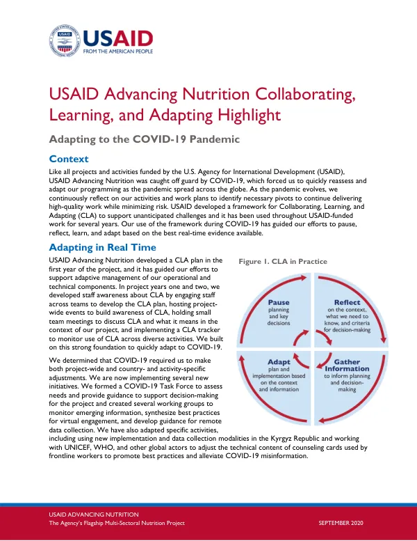 USAID Advancing Nutrition: Adapting to COVID-19 Pandemic (September 2020)