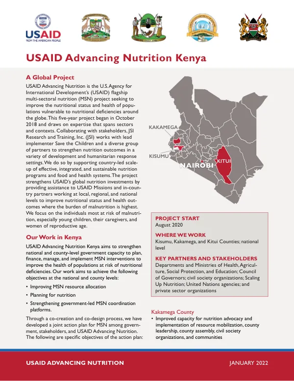 USAID Advancing Nutrition Kenya Factsheet (January 2022)