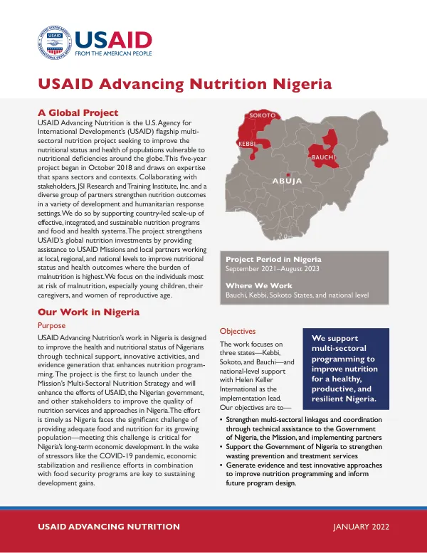 USAID Advancing Nutrition Nigeria Fact Sheet (January 2022)