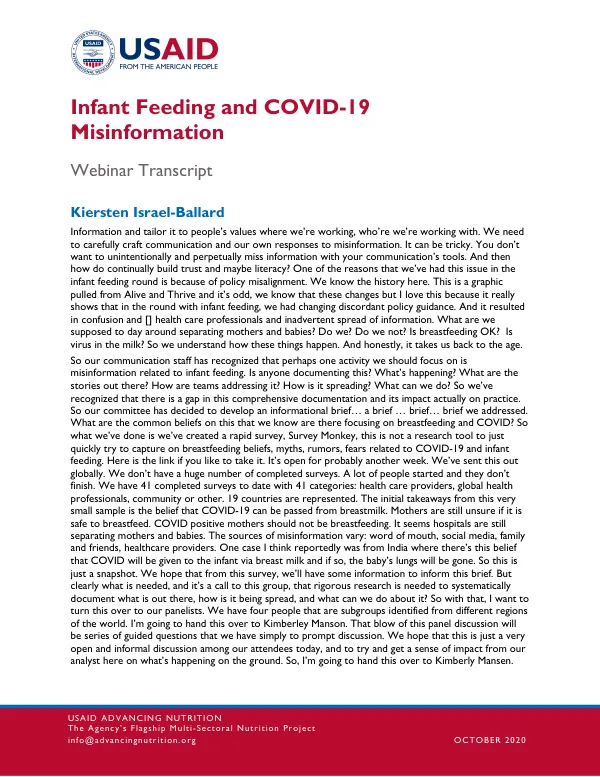 Infant feeding and COVID-19 misinformation (October 2020)