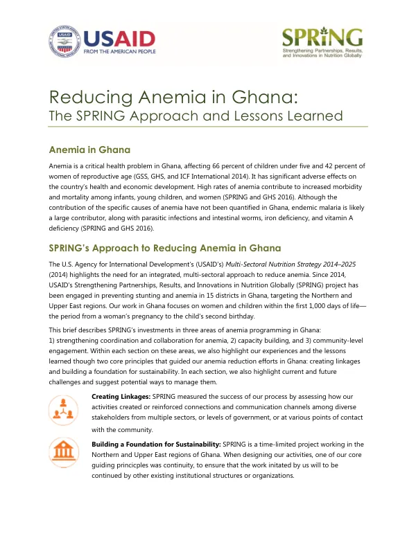 Reducing Anemia in Ghana: The SPRING Approach and Lessons Learned (September 2017)