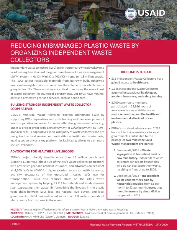 MWRP Vietnam ENDA Fact Sheet: Municipal Waste Recycling Program in Ho Chi Minh City