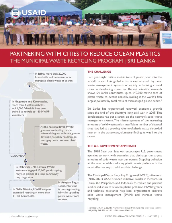 USAID MWRP Sri Lanka Country Profile: Reducing Ocean Plastic Pollution