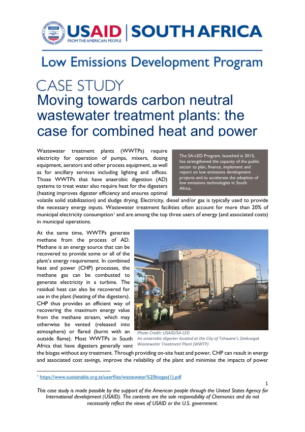 Moving Towards Carbon-Neutral Wastewater Treatment Plants: The Case for Combined Heat and Power