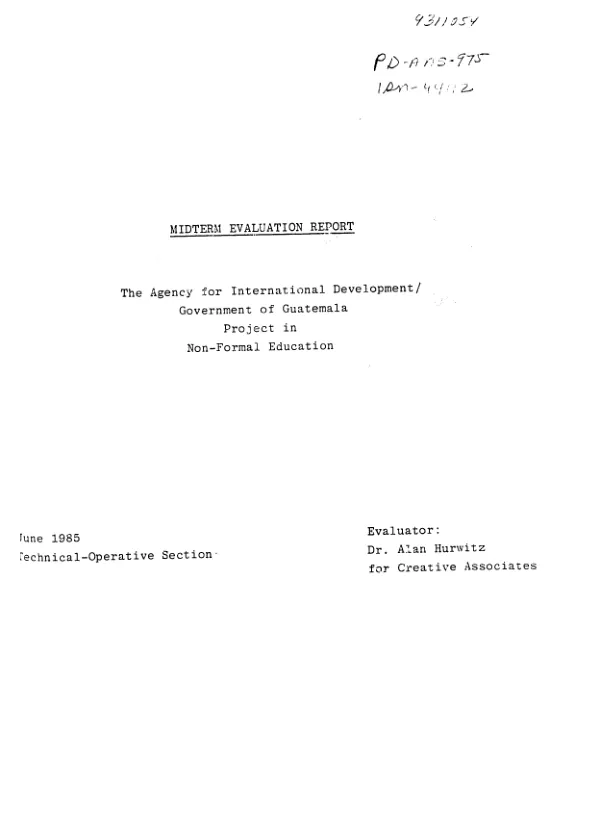 Midterm evaluation report : the Agency for International Development/Government of Guatemala project in non-formal education