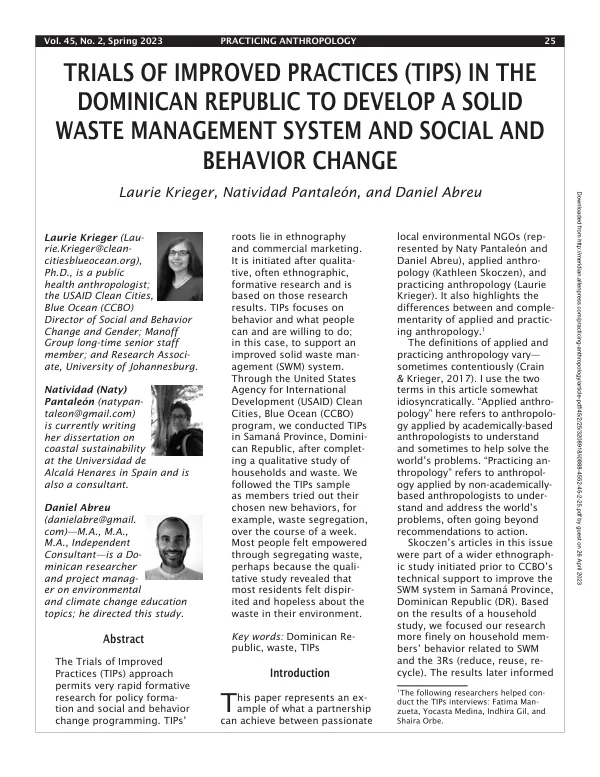 Trials of Improved Practices (TIPs) for Solid Waste Management and Behavior Change in the Dominican Republic