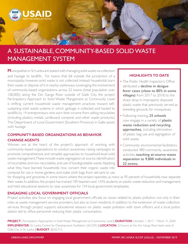 A Sustainable Community-Based Solid Waste Management System in Sri Lanka