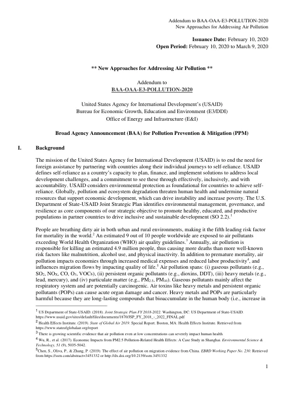 Addendum to BAA OAA E3 POLLUTION 2020