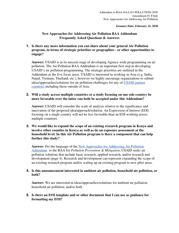 Air Pollution Addendum: Frequently Asked Questions and Submission Guidelines