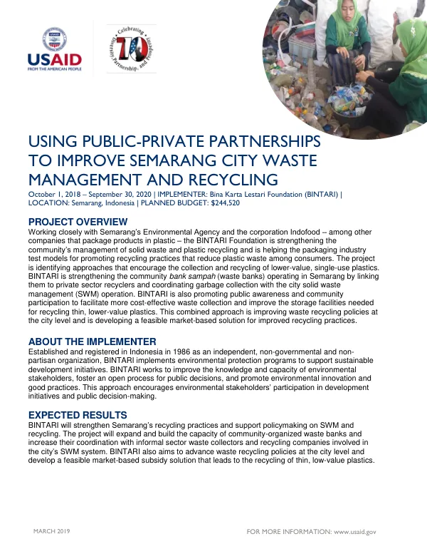 USAID BINTARI Fact Sheet: Waste Management and Recycling in Semarang City