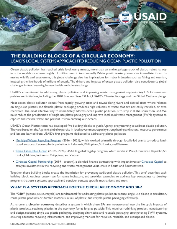 Building Blocks of a Circular Economy: USAID's Approach to Reducing Ocean Plastic Pollution