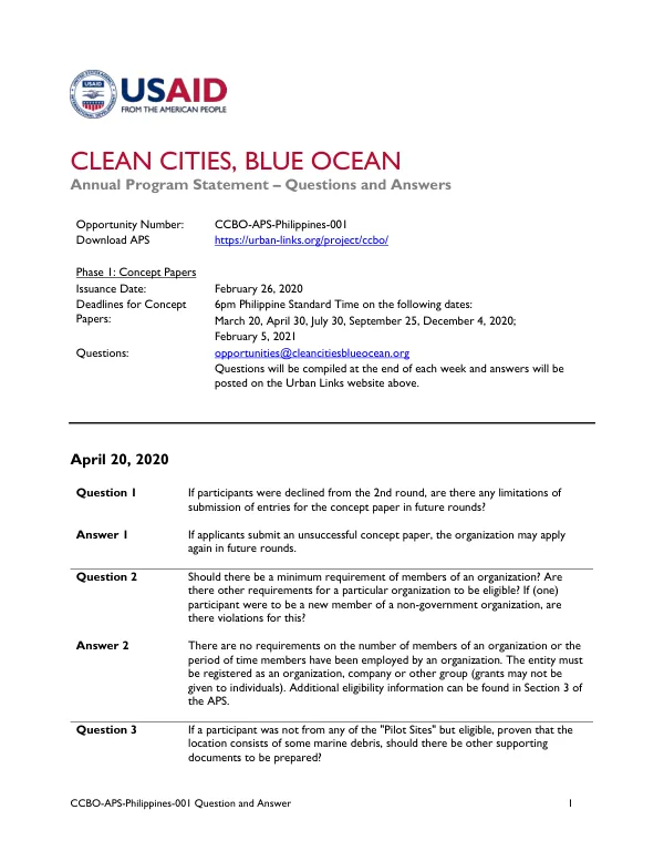 CCBO APS Philippines: Q&A on Grant Program