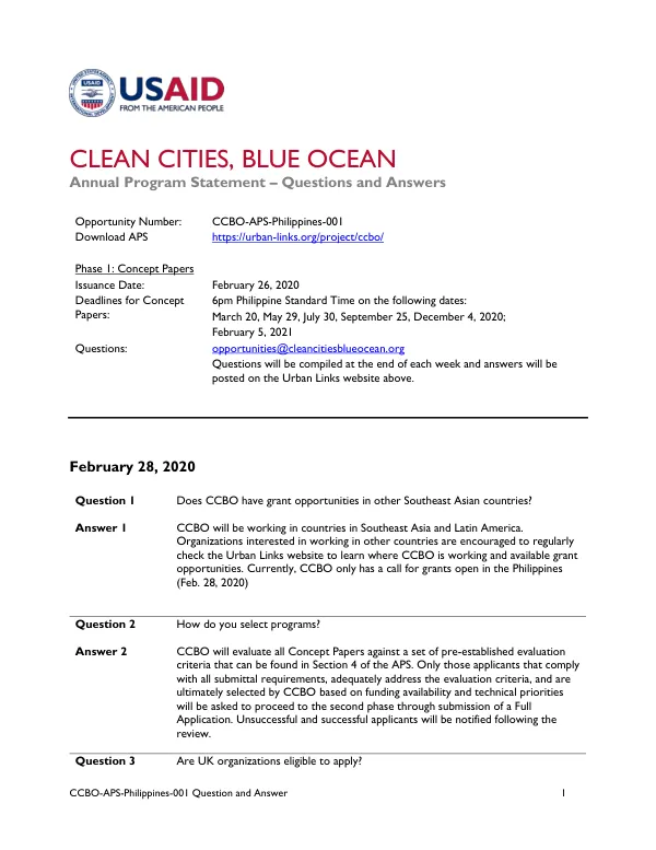 CCBO APS Philippines: Q&A Guide (2.28.2020)