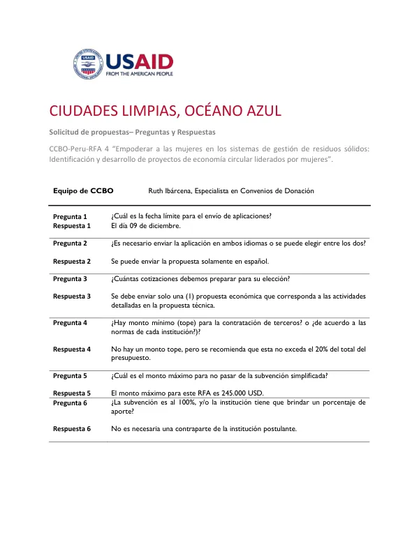 CCBO-Peru RFA Response: Empowering Women in Solid Waste Management (Circular Economy Projects)