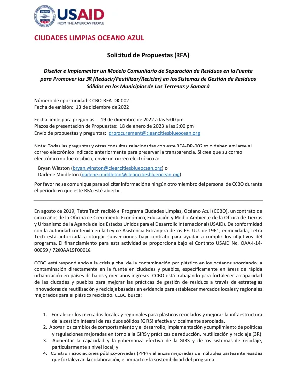 CCBO RFA DR 002 for Distribution (Spanish)