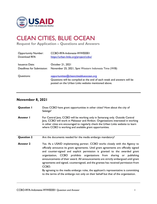 CCBO RFA Indonesia WWEE001 Q&A Document