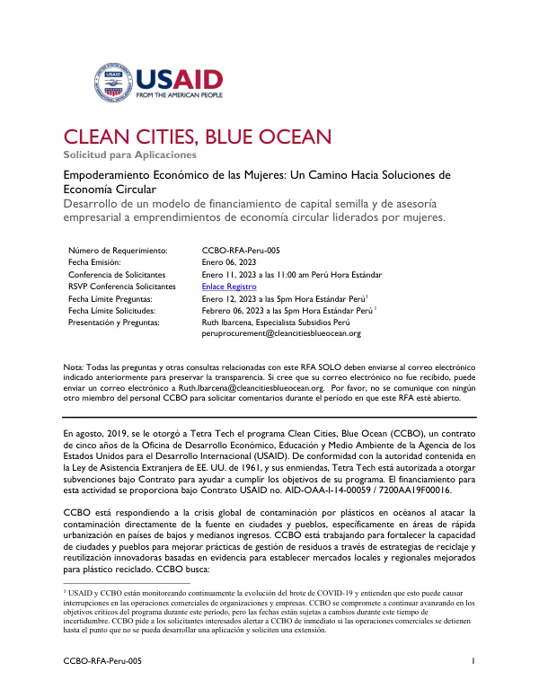 CCBO RFA005 WWEE Seed Capital for Women's Circular Economy Projects
