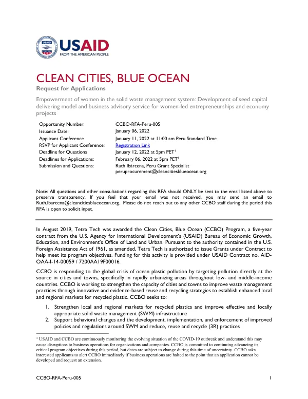 Seed Capital and Consolidation of Women's Circular Economy Projects