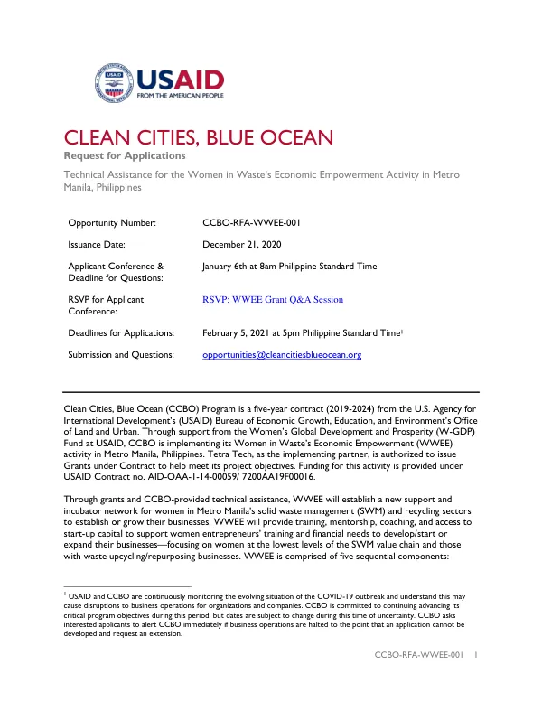 CCBO RFA01: Women in Waste Economic Empowerment Activity