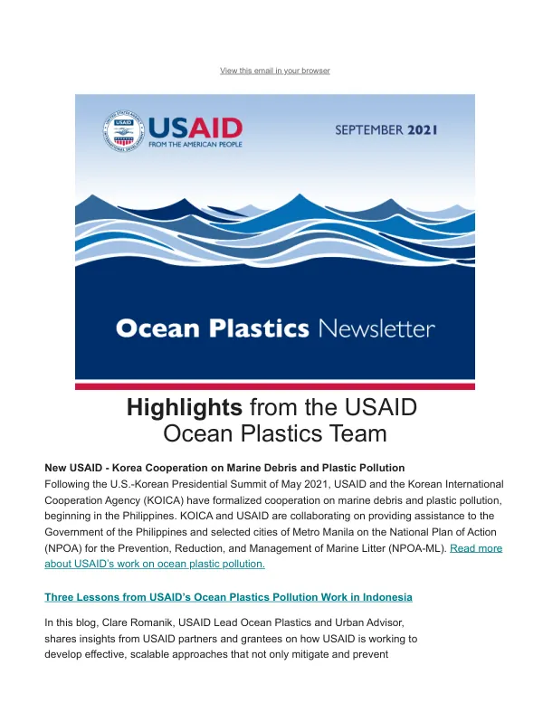USAID Ocean Plastics Work: Latest News and Updates (Sept 2021)