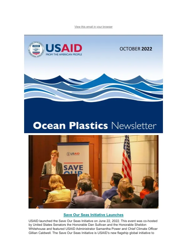 October Ocean Plastics Newsletter: USAID's Save Our Seas Initiative