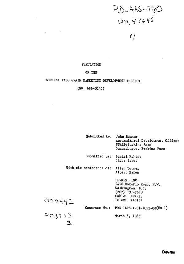 Evaluation of the Burkina Faso grain marketing development project (no. 686-0243)