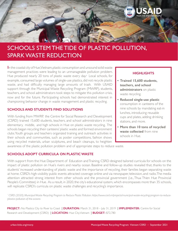 CSRD Fact Sheet: Plastic Pollution Reduction in Hue, Vietnam