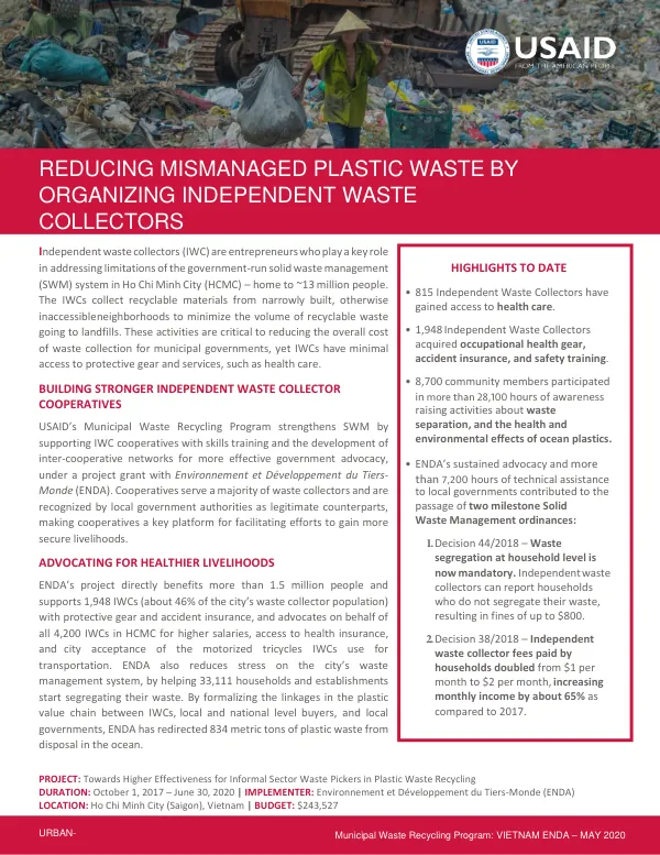 ENDA Fact Sheet: Improving Livelihoods and Waste Recycling in Ho Chi Minh City
