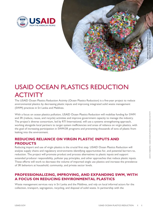 USAID Ocean Plastics Reduction Activity Factsheet