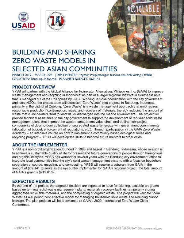 USAID GAIA YPBB Zero Waste Fact Sheet