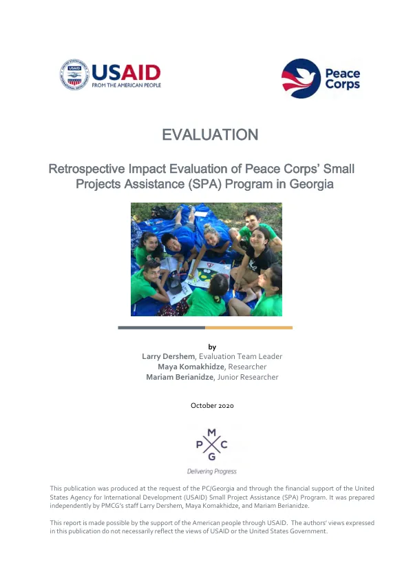 Evaluation : retrospective impact evaluation of Peace Corps’ small projects assistance (SPA) program in Georgia