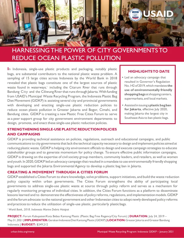 Harnessing the Power of Cities Governments for Plastic Waste Reduction in Indonesia