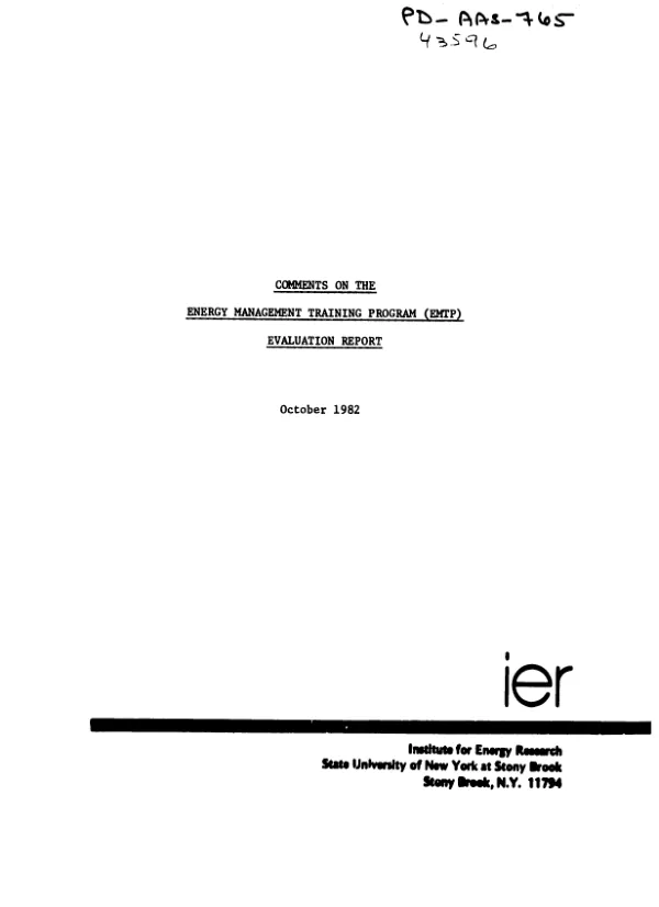 Comments on the Energy Management Training Program (EMTP) evaluation report